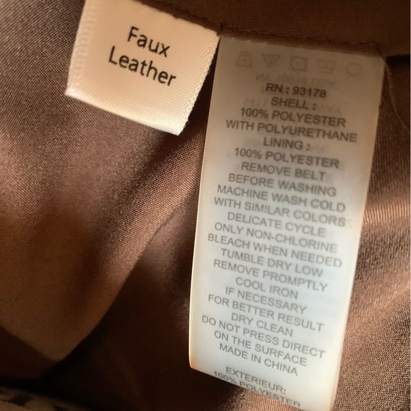 nwt Elie Tahari Faux Leather Jacket Belted Button Down Coat Brown Size Medium - Picture 9 of 16